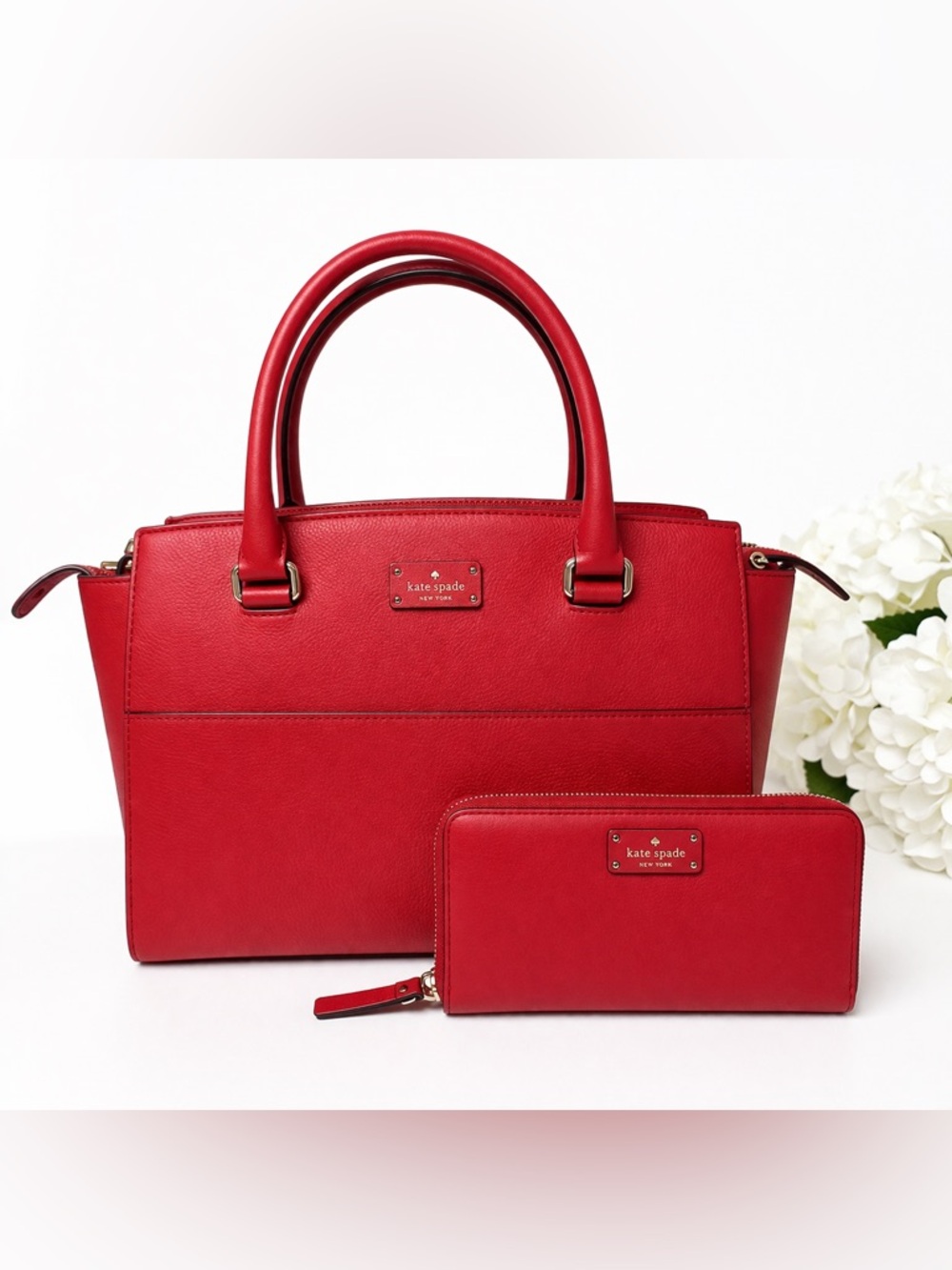 Kate Spade Grove Street Lana Satchel + Wallet Red Leather Set NWT